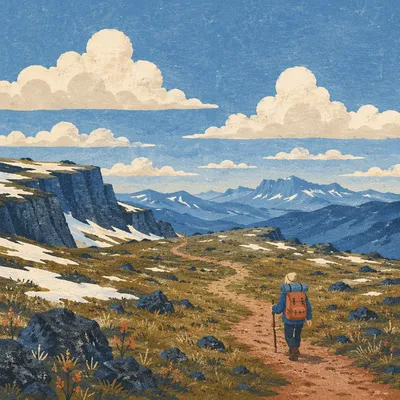 Backpacker on Winding Mountain Plateau Trail