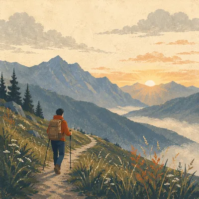 Solitary Hiker on Sunrise Mountain Trail
