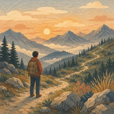 Solitary Hiker on Sunrise Mountain Trail