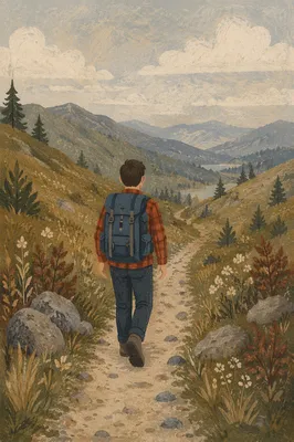 Lone Hiker on Mountain Adventure Trail