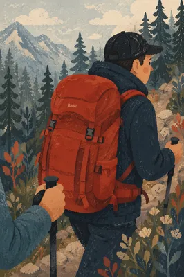 Red Backpack on Misty Mountain Trail