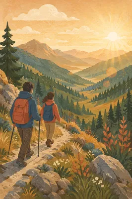 Backpack Hikers on Sunrise Mountain Trail