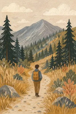 Lone Hiker on Mountain Gravel Trail