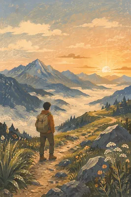 Lone Hiker on Misty Mountain Trail