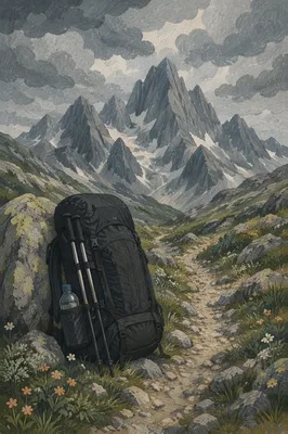 Backpack on Alpine Mountain Hiking Trail