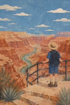 Lone Hiker Overlooking Desert Canyon