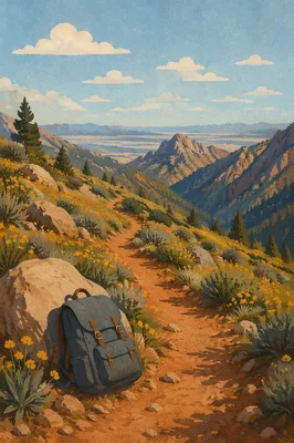 Backpack on Sunlit Mountain Hiking Trail