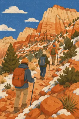 Hikers on Desert Canyon Mountain Trail