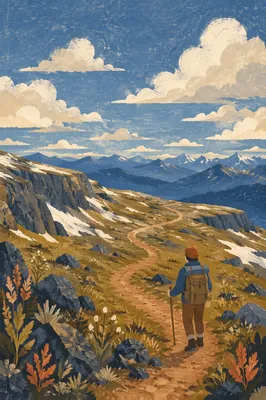 Backpacker on Winding Mountain Trail