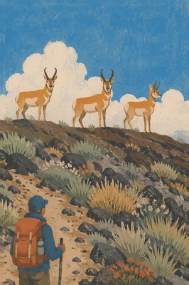Backpacker Watching Antelope on Mountain Trail