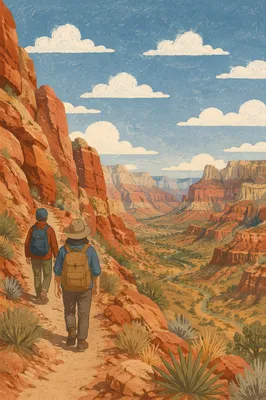 Backpackers on Red Rock Mountain Trail