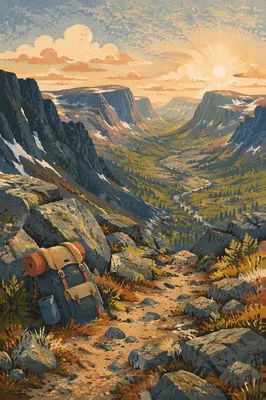 Sunrise Backpack on Mountain Hiking Trail