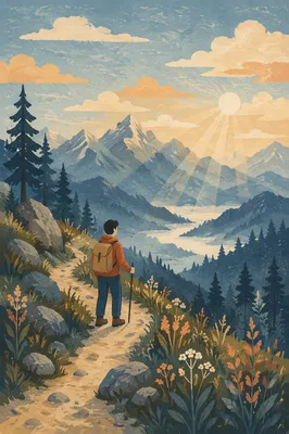Lone Hiker Overlooking Misty Mountain Valley