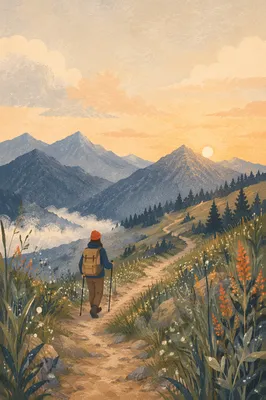 Solitary Hiker on Sunrise Mountain Trail