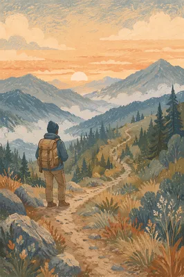 Solitary Hiker on Sunrise Mountain Trail