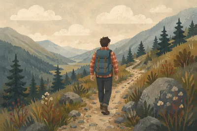 Lone Hiker on Mountain Adventure Trail