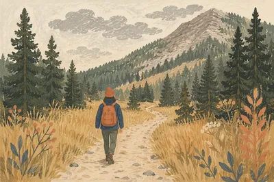 Lone Hiker on Mountain Gravel Trail
