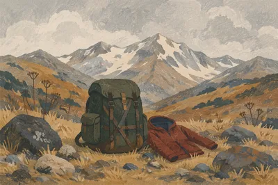 Backpack on Alpine Mountain Hiking Trail
