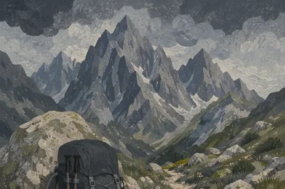 Mountain Trail Backpack Adventure Scene