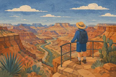 Lone Hiker Overlooking Desert Canyon Trail