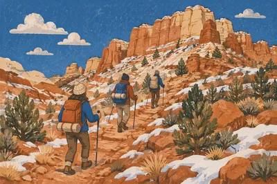 Hikers on Rocky Desert Mountain Trail