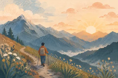 Solitary Hiker on Sunrise Mountain Trail