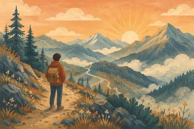 Solitary Hiker on Sunrise Mountain Trail