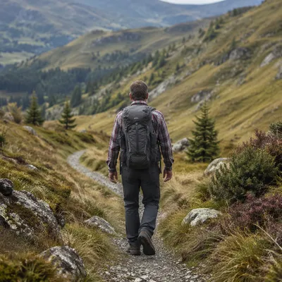 Lone Hiker on Quiet Mountain Trail