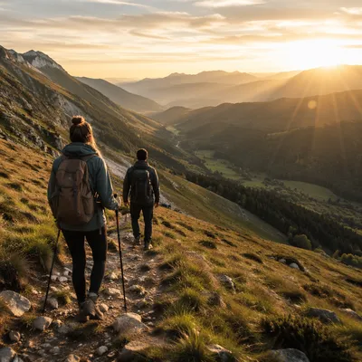 Backpack Hikers on Sunrise Mountain Trail