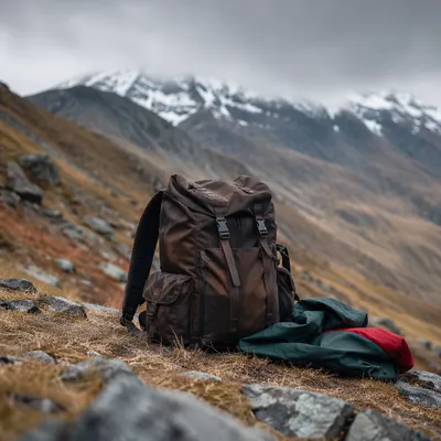 Rugged Backpack on Alpine Mountain Trail