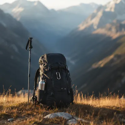 Black Hiking Backpack on Alpine Trail