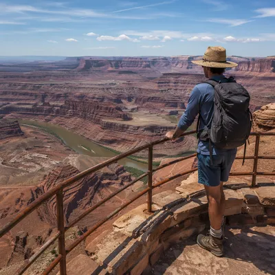 Lone Hiker Overlooking Desert Canyon Trail