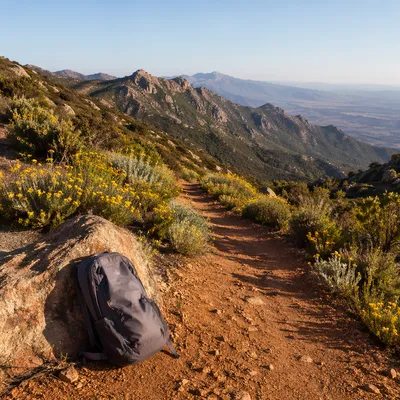 Backpack on Remote Mountain Hiking Trail