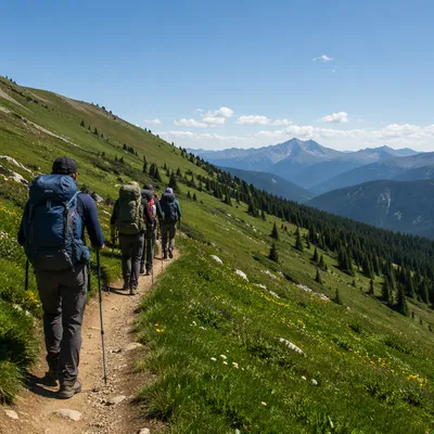 Hikers on Alpine Mountain Trail