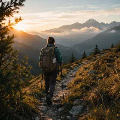 Lone Hiker on Misty Mountain Trail