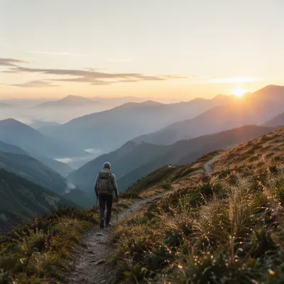 Solitary Hiker on Sunrise Mountain Trail