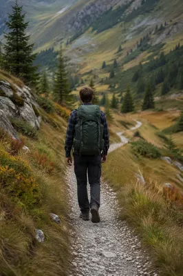 Lone Hiker on Mountain Trail Adventure