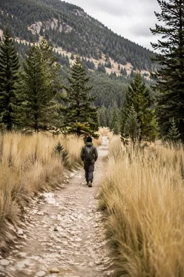Lone Hiker on Mountain Gravel Trail