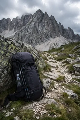 Backpack on Rocky Alpine Mountain Trail