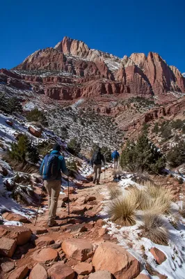 Hikers on Rocky Desert Mountain Trail
