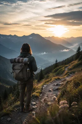 Solitary Hiker on Misty Alpine Pilgrimage Trail
