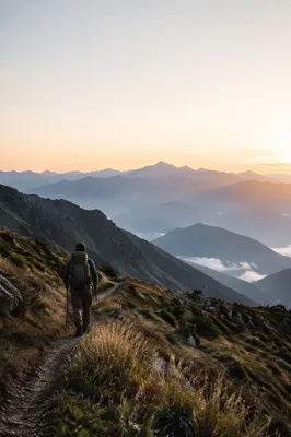 Solitary Hiker on Sunrise Mountain Trail