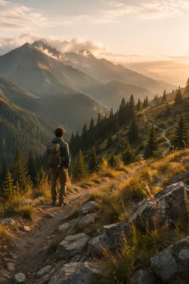 Solitary Hiker on Sunrise Mountain Trail