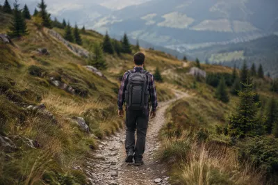 Lone Hiker on Mountain Adventure Trail