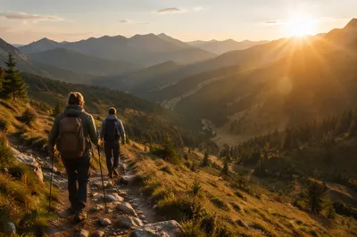 Hikers on Golden Alpine Mountain Trail