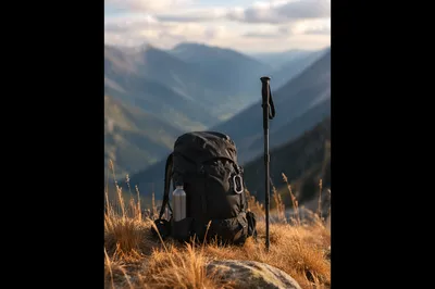 Black Hiking Backpack on Alpine Trail