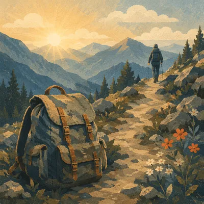 Backpack Resting on Sunrise Mountain Trail