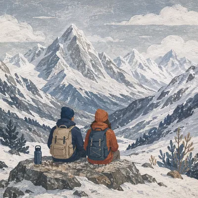 Backpack Hikers Resting on Alpine Trail