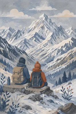 Backpack Rest on Snowy Mountain Trail