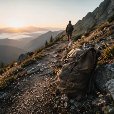 Backpack Resting on Sunrise Mountain Trail
